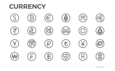 Currency Icons. Dollar, Bitcoin, Euro and other symbols. Editable line.のイラスト素材