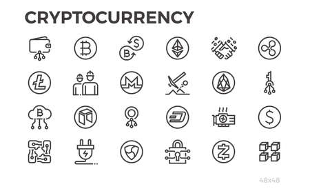 Cryptocorrency icons. Cryptography, crypto currency, money and other symbols. Editable line.のイラスト素材