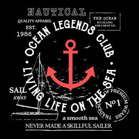 Marine typography for t-shirt graphics, print or poster.のイラスト素材