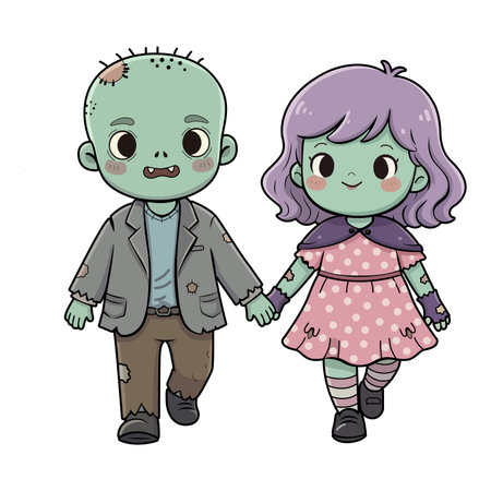 Zombie boy and girl. Vector illustration isolated on white background. Halloween Illustrationのイラスト素材