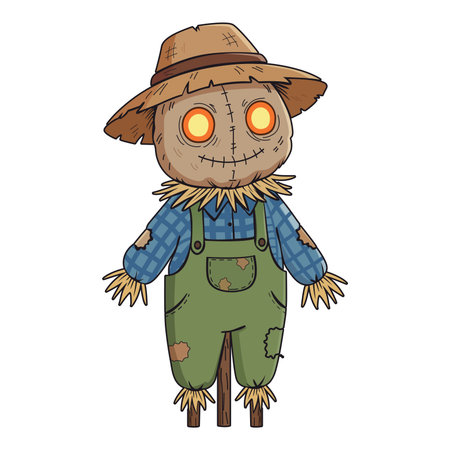 Cute cartoon scarecrow. Vector illustration of a scarecrow Halloween Illustration.のイラスト素材