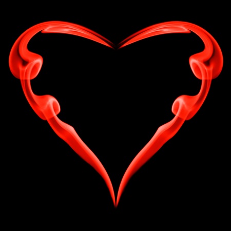 Red heart, smoke abstraction, on black backgroundの写真素材