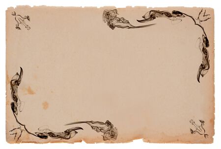 Old paper sheet with vintage frame on white backgroundの写真素材
