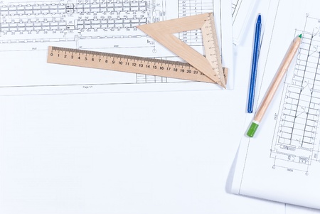 Electrical scheme and architectural plan, place for your textの写真素材
