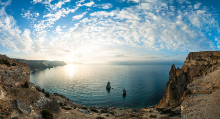 Beautiful sunrise over the sea bay, landscapeの写真素材