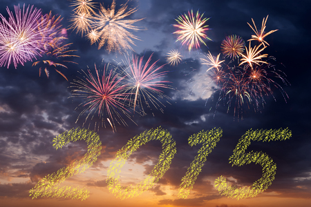 2015 New Year and Christmas holiday fireworks in skyの写真素材