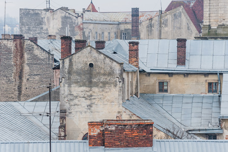 View over the roofs of the ancient European cityの写真素材