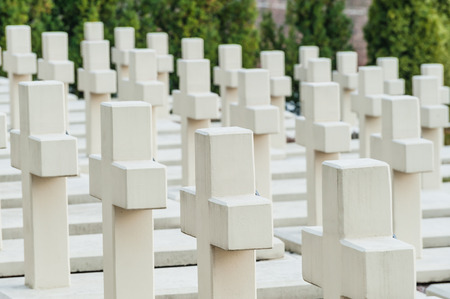 White crosses on a large cemetery, the memory of the deadのeditorial素材