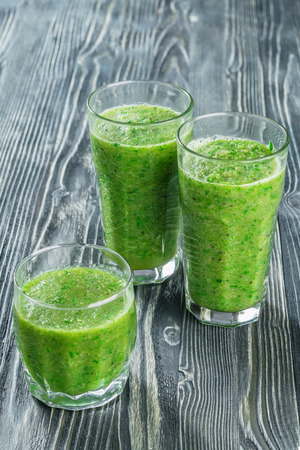 Fresh green smoothie from fruit and vegetables, healthy eating, selective focusの写真素材