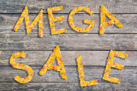 Autumn sales background with leaves, fall seasonak discountの写真素材