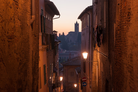Beautiful streets in a peaceful ancient town, architecture, Siena, Italyの写真素材