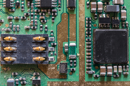 Close up old chip, smartphone parts. Cell phone repair.の写真素材