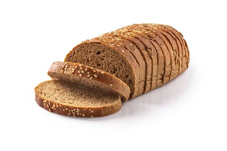 Rye sliced bread isolated on white backgroundの写真素材