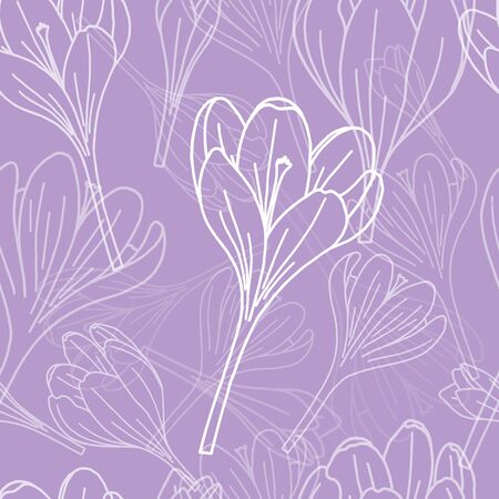 Seamless floral pattern with hand drawing crocus flowers for greetin card decorationのイラスト素材