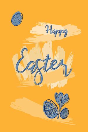 Happy Easter background with hand lettering and drawing holiday eggs, greeting card with silhouetteのイラスト素材