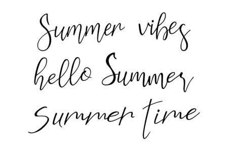 Hello summer hand lettering set. Seasonal text, greeting card.のイラスト素材