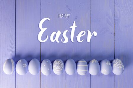 Easter colorful eggs greeting card, holiday background for your decoration. Egg hunt, Happy Easterl hand etteringの写真素材