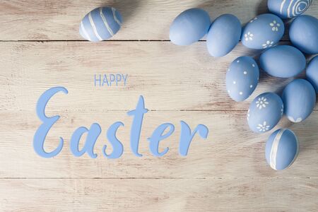 Easter colorful eggs greeting card, holiday background for your decoration. Egg hunt, Happy Easterl hand etteringの写真素材