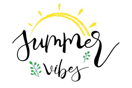 Summer vibes lettering hand typography text isolated for greeting card or banner Vectorのイラスト素材