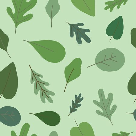 Seamless nature green pattern with hand drawing different summer leaves for greetin card decoration. Vector EPS 10のイラスト素材