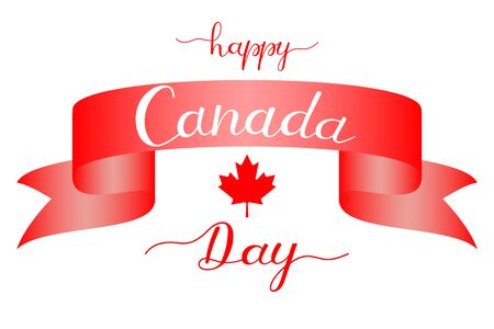 Happy Canada day hand lettering text for national holiday in colour of flag. Greeting card., banner or wallpaper. Vector 10 EPSのイラスト素材