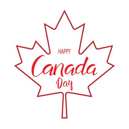Happy Canada day hand lettering text for national holiday on maple leaves. Greeting card., banner or wallpaper. Vector 10 EPSのイラスト素材