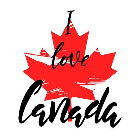 I love Canada hand lettering calligraphy text isolated for national holiday. Greeting card., banner or wallpaper.のイラスト素材