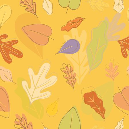 Seamless nature autumn season pattern with hand drawing different fall leaves for greetin card decoration. Vector EPS 10のイラスト素材