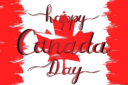 Happy Canada day hand lettering text with flag for national holiday. Greeting card., banner or wallpaper. Vector 10 EPSのイラスト素材