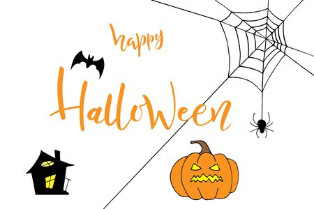 Happy Halloween hand lettering calligraphy text isolated with pumpkin holiday greeting card., banner or wallpaper.のイラスト素材