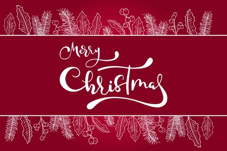 Merry Christmas hand lettering calligraphy text with decoration for greeting card or bannerのイラスト素材