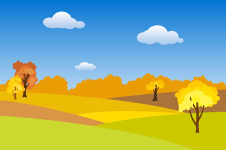 Autumn landscape with sunny day over hills and wood. Vector illustration EPS 10のイラスト素材