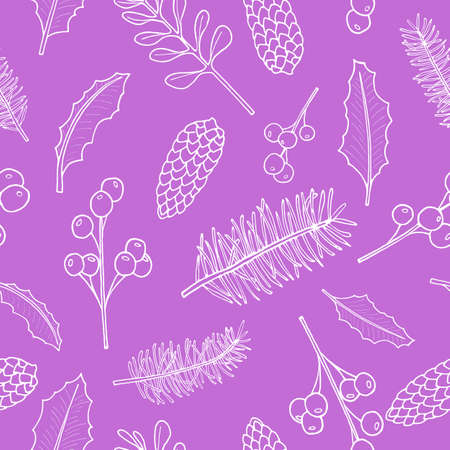 Seamless nature Christmas and New Year pattern with hand drawing different decor for wallpaper decoration. Vector EPS 10のイラスト素材