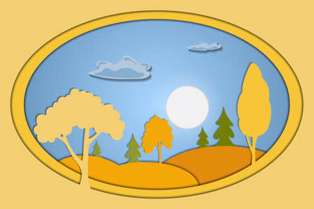 Autumn landscape with fall trees in paper cut style. Vector illustration EPS 10の写真素材