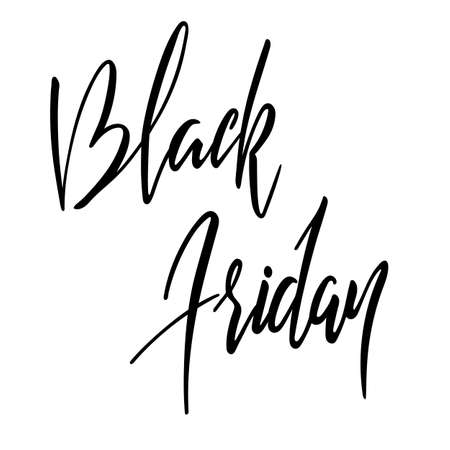 Black friday hand lettering calligraphy text isolated on white for card or banner. Big holidays sale and discount. Vector 10 EPSのイラスト素材