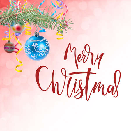 Christmas and New Year holiday card with hand lettering textの写真素材