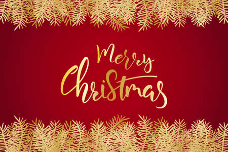 Greeting card with Merry Christmas hand lettering calligraphy text. Holiday banner Vector 10 EPSのイラスト素材