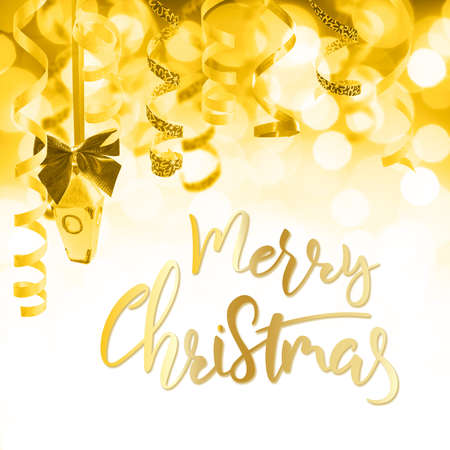 Holiday greetings card with hand lettering text Merry Christmasの写真素材