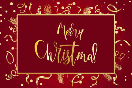 Greeting card with Merry Christmas hand lettering calligraphy text.のイラスト素材