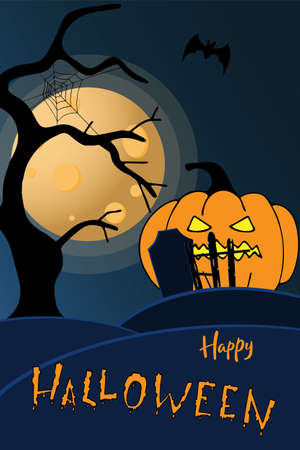 Happy Halloween hand lettering calligraphy text with pumpkin for holiday greeting card. Banner or wallpaper.のイラスト素材