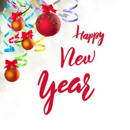 Holiday card with Happy New Year hand lettering textの写真素材