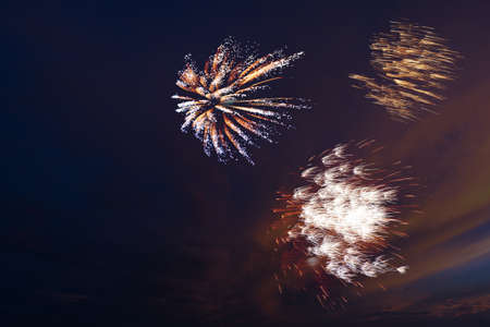 Beautiful fireworks in evening sky during celebration, for New Year or Independence holiday card