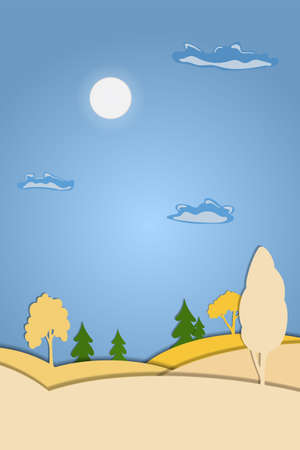 Autumn landscape with fall trees and clouds in paper cut style. Vector illustration EPS 10のイラスト素材
