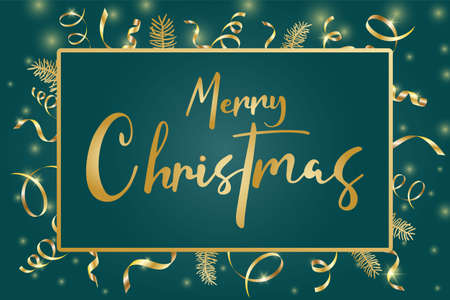 Greeting card with Merry Christmas hand lettering calligraphy text. Holiday banner Vector 10 EPSのイラスト素材