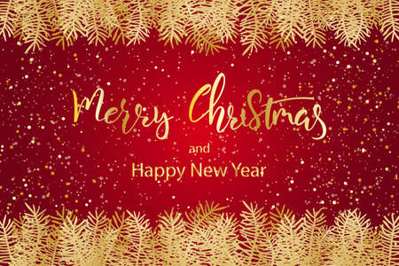 Greeting card with Merry Christmas hand lettering calligraphy text. Holiday banner Vector 10 EPSのイラスト素材