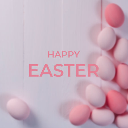 Easter colorful eggs on wooden backdrop, holiday background for your decoration. Egg hunt, "Happy Easter" textの写真素材