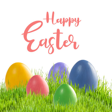 Easter colorful card wuth eggs and flowers, holiday background for your decoration. Egg huntの写真素材
