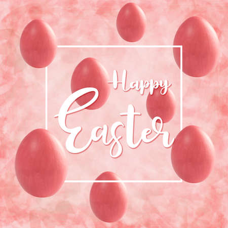 Easter red colorful card with eggs, holiday background for your decoration. Egg huntの写真素材