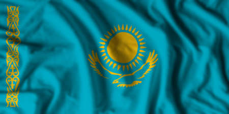 Kazakhstan flag realistic waving for design on independence day or other state holidayの写真素材