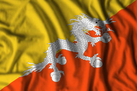 Bhutan flag realistic waving for design on independence day or other state holidayの写真素材